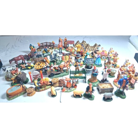 39 Dickens Hand-Painted Figurines Fall Harvest Theme Featuring Farm Animals Peop